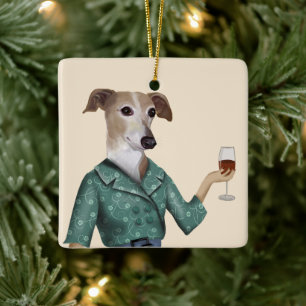 Greyhound Wine Snob Ceramic Ornament