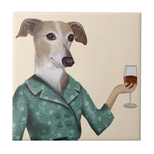 Greyhound Wine Snob Ceramic Tile (Front)
