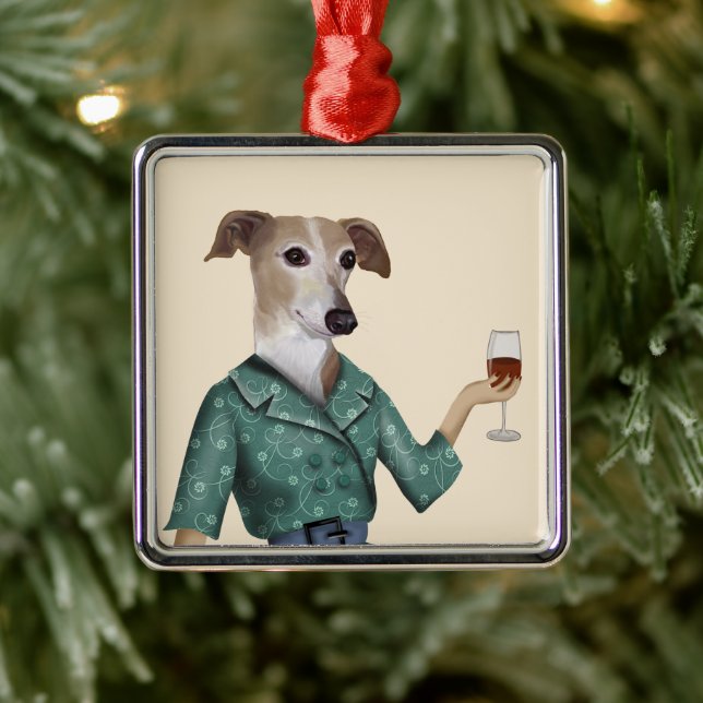 Greyhound Wine Snob Metal Ornament (Tree)