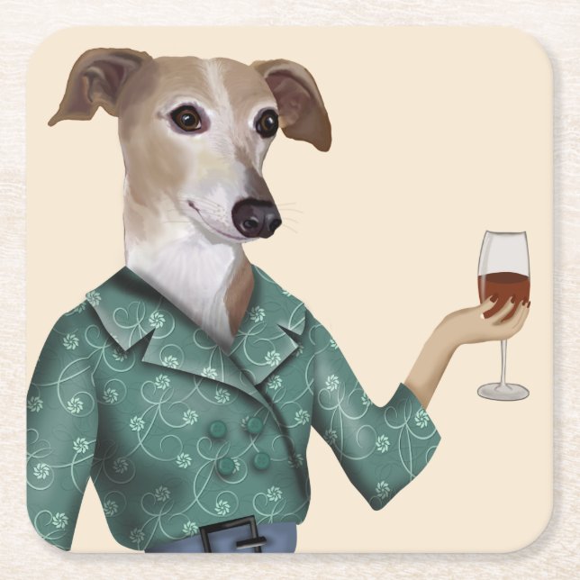 Greyhound Wine Snob Square Paper Coaster (Front)