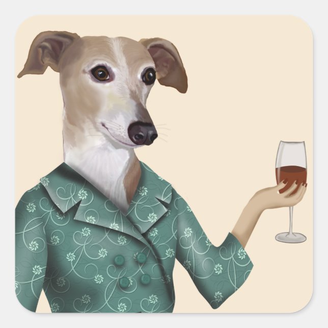 Greyhound Wine Snob Square Sticker (Front)