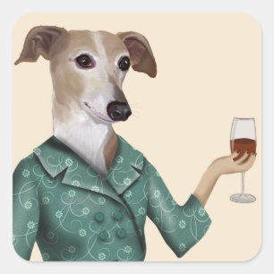 Greyhound Wine Snob Square Sticker