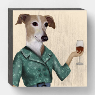Greyhound Wine Snob Wooden Box Sign