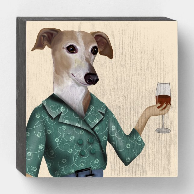 Greyhound Wine Snob Wooden Box Sign (Front Horizontal)
