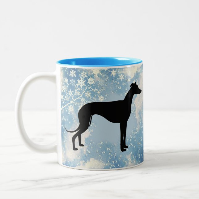 Greyhound Winter  Two-Tone Coffee Mug (Left)