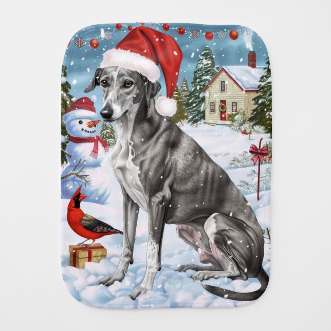 Greyhound Winter Wonderland Christmas Joy Baby Burp Cloth (Front)