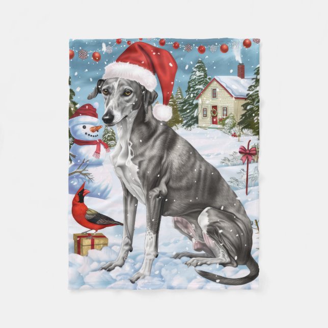 Greyhound Winter Wonderland Christmas Joy Fleece Blanket (Front)
