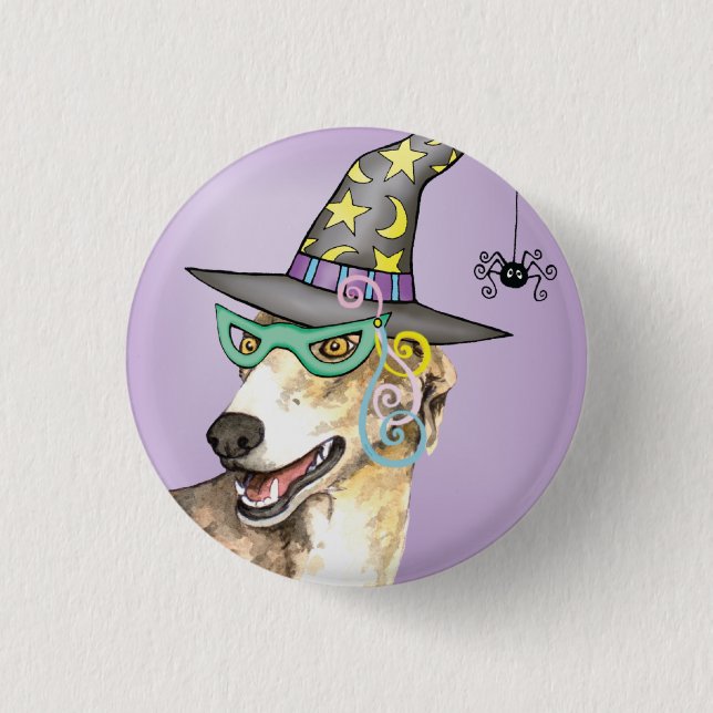 Greyhound Witch Pinback Button (Front)