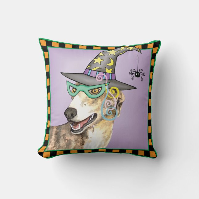 Greyhound Witch Throw Pillow (Front)