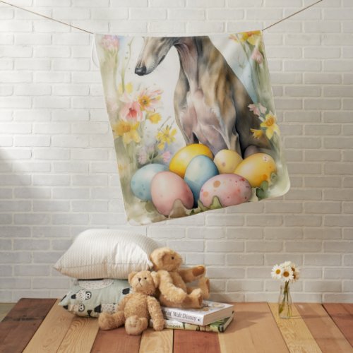 Greyhound with Easter Eggs Baby Blanket
