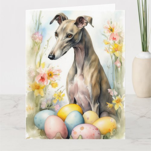 Greyhound with Easter Eggs Card