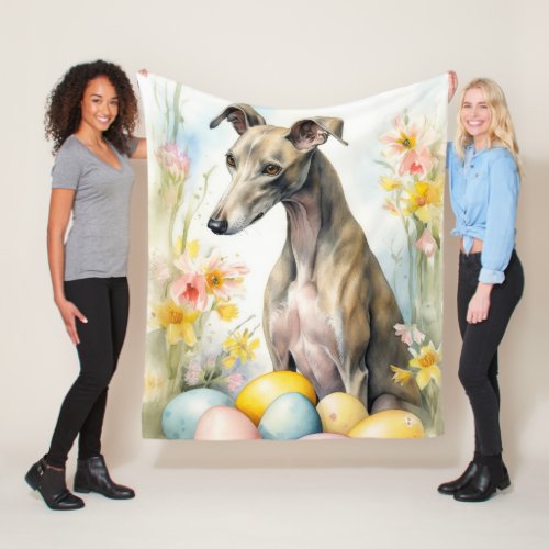 Greyhound with Easter Eggs Fleece Blanket