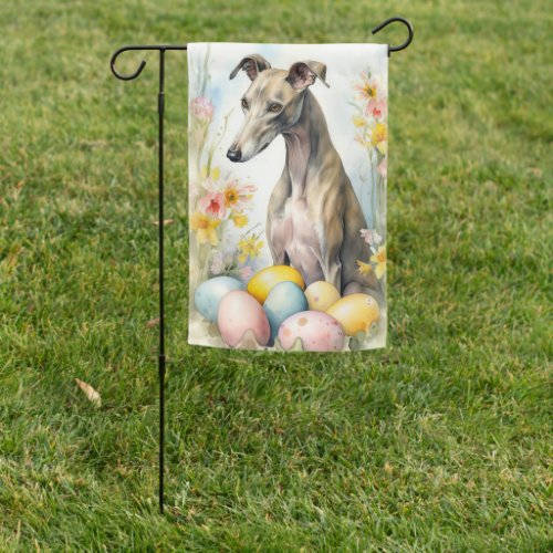 Greyhound with Easter Eggs Garden Flag