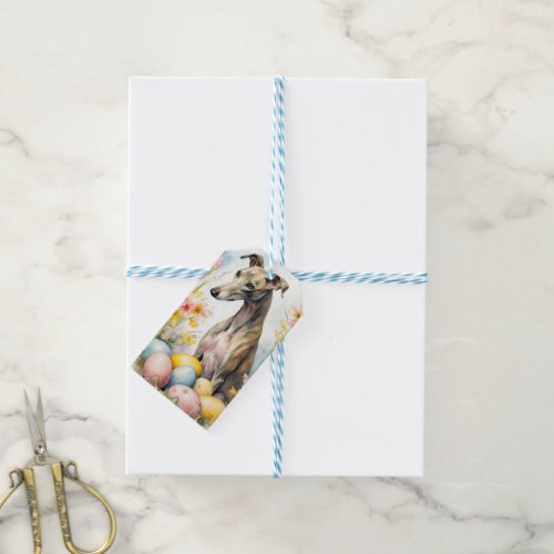 Greyhound with Easter Eggs Gift Tags