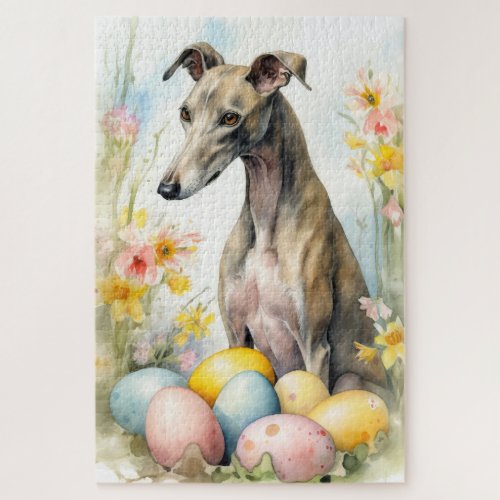 Greyhound with Easter Eggs Jigsaw Puzzle