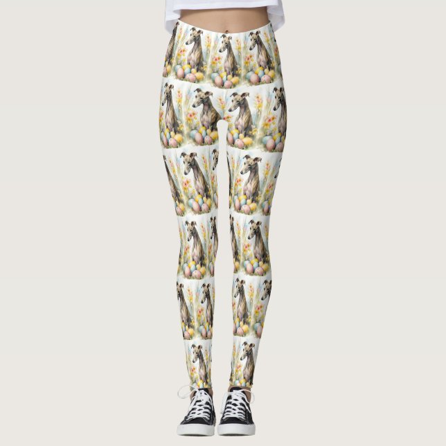 Greyhound with Easter Eggs Leggings (Front)