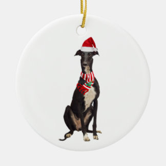 Greyhound With Hat Scaft Christmas Ceramic Ornament
