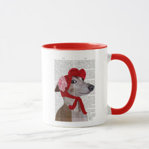 Greyhound with Red Woolly Hat 2 Mug