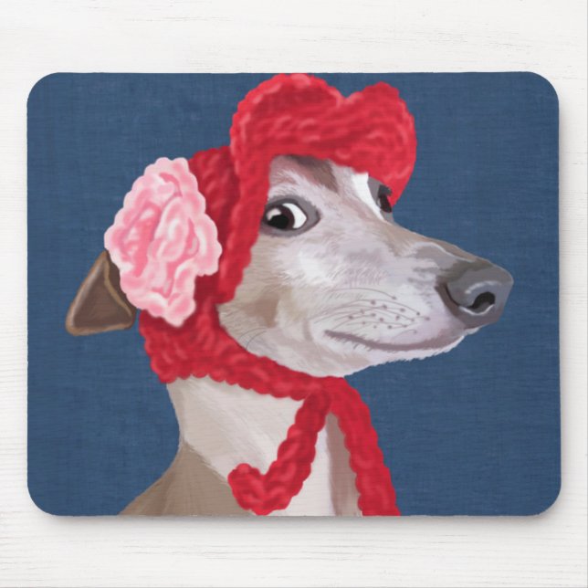 Greyhound with Red Woolly Hat Mouse Pad (Front)