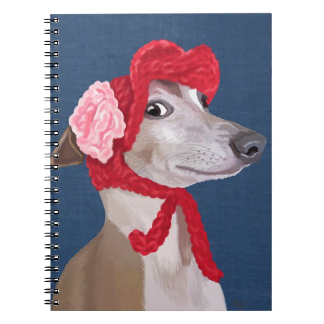 Greyhound with Red Woolly Hat Notebook (Front)