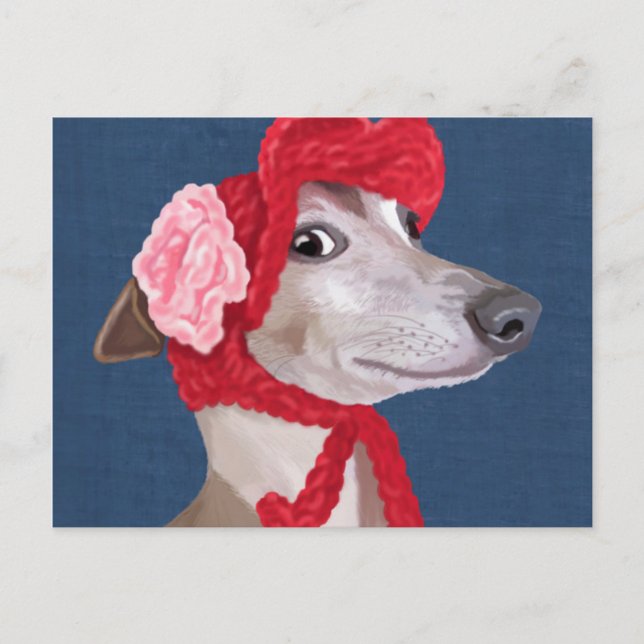 Greyhound with Red Woolly Hat Postcard (Front)