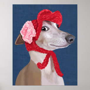 Greyhound with Red Woolly Hat Poster