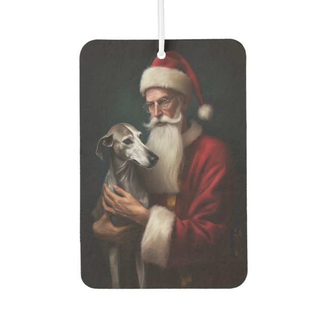 Greyhound With Santa Claus Festive Christmas Air Freshener (Front)