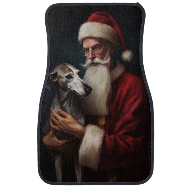 Greyhound With Santa Claus Festive Christmas Car Floor Mat (Front)