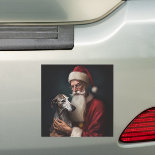 Greyhound With Santa Claus Festive Christmas Car Magnet