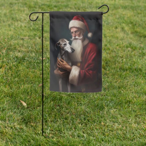 Greyhound With Santa Claus Festive Christmas Garden Flag