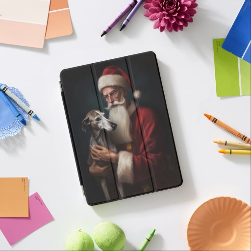 Greyhound With Santa Claus Festive Christmas iPad Air Cover