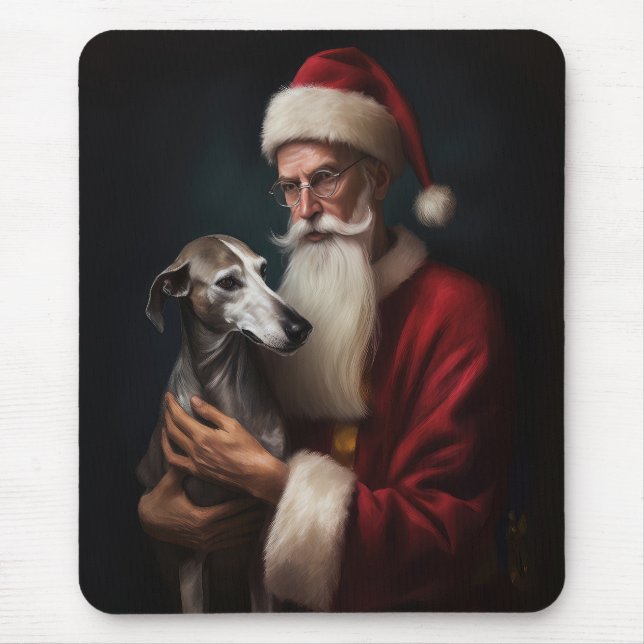 Greyhound With Santa Claus Festive Christmas Mouse Pad (Front)