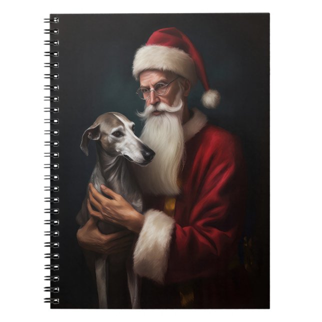 Greyhound With Santa Claus Festive Christmas Notebook (Front)
