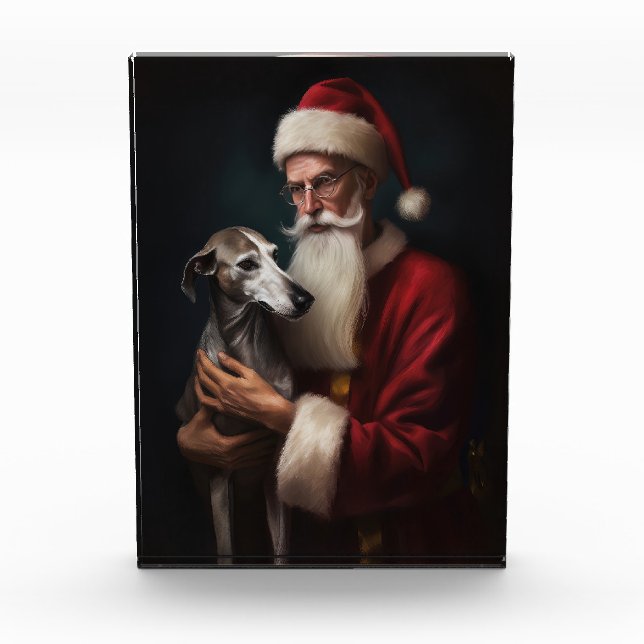 Greyhound With Santa Claus Festive Christmas Photo Block (Front)