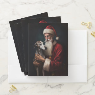 Greyhound With Santa Claus Festive Christmas Pocket Folder