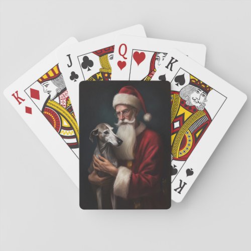 Greyhound With Santa Claus Festive Christmas Poker Cards