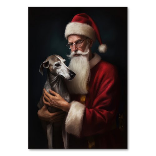 Greyhound With Santa Claus Festive Christmas Table Number