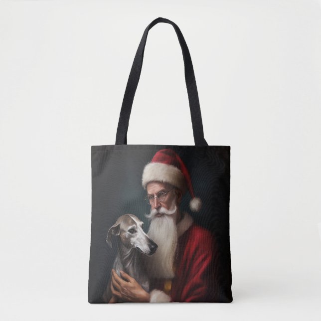 Greyhound With Santa Claus Festive Christmas Tote Bag (Front)