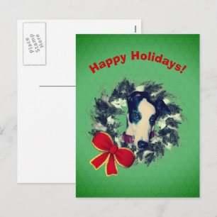 Greyhound Wreath Christmas Holiday Postcard