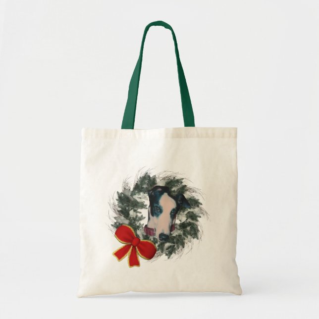 Greyhound Wreath Christmas Holiday Tote Bag (Front)