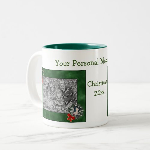 Greyhound Wreath Christmas Personalized Photo  Two_Tone Coffee Mug