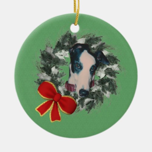 Greyhound Wreath Holiday Dog Ornament