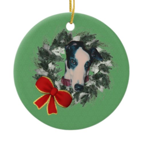 Greyhound Wreath Holiday Dog Ornament
