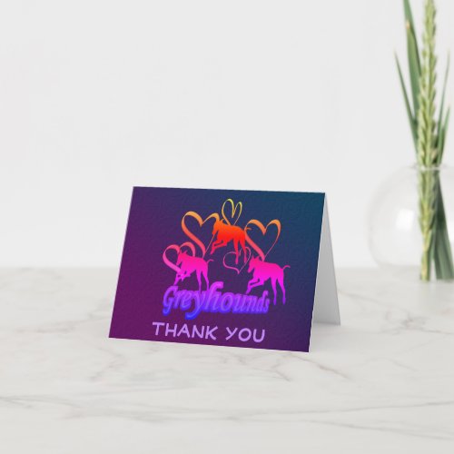Greyhounds And Hearts Rainbow Thank You Card