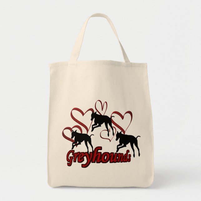 Greyhounds And Red Hearts Dog Tote Bag (Front)