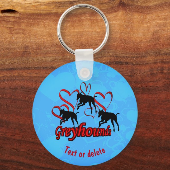 Greyhounds And Red Hearts Personalized Keychain (Front)