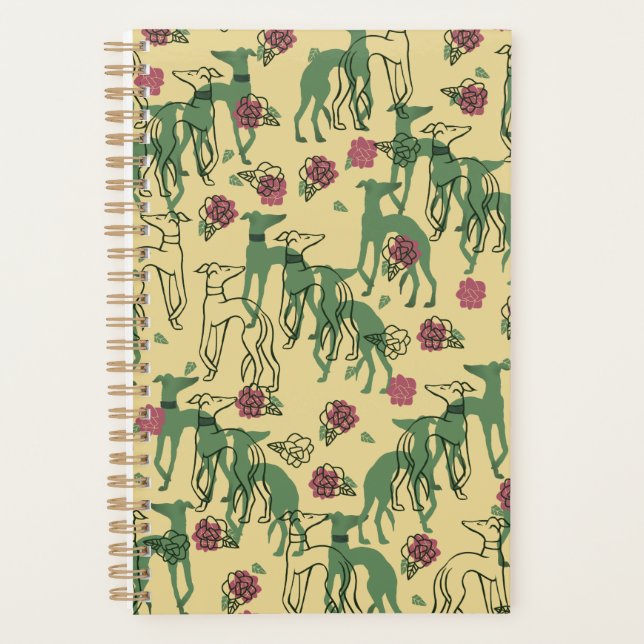 Greyhounds and Roses Greyhound Rose Pattern Spring Planner (Front)