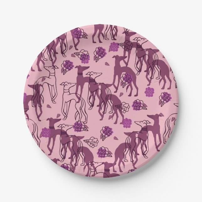 Greyhounds Garden Artwork Greyhound Roses Paper Plates (Front)