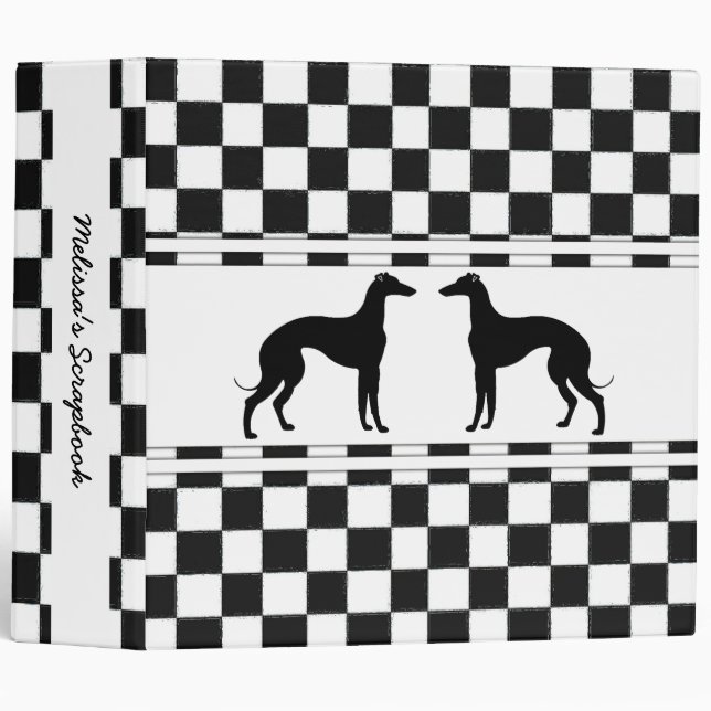 Greyhounds in Black and White Check Personalized 3 Ring Binder (Front/Spine)