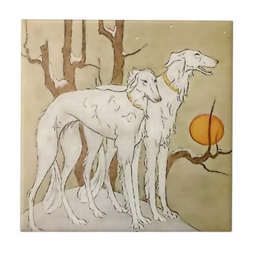 âœGreyhounds in Winterâ by Marjorie Miller Ceramic Tile